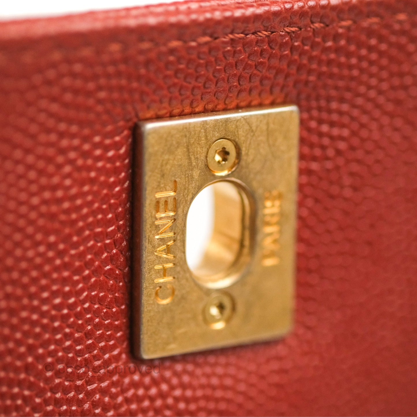 Chanel Large Coco Handle Chevron Brick Red Caviar Aged Gold Hardware
