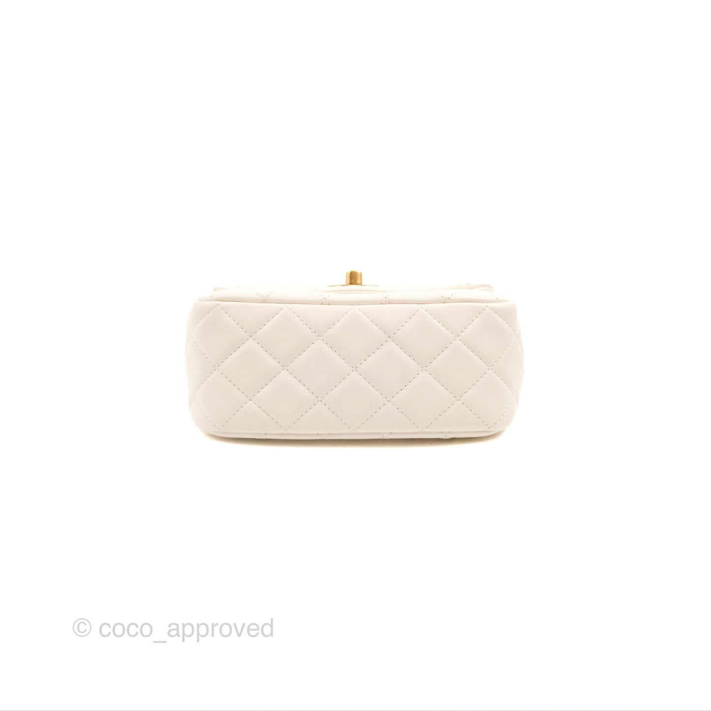 Chanel Mini Square Pearl Crush Quilted White Lambskin Aged Gold Hardware