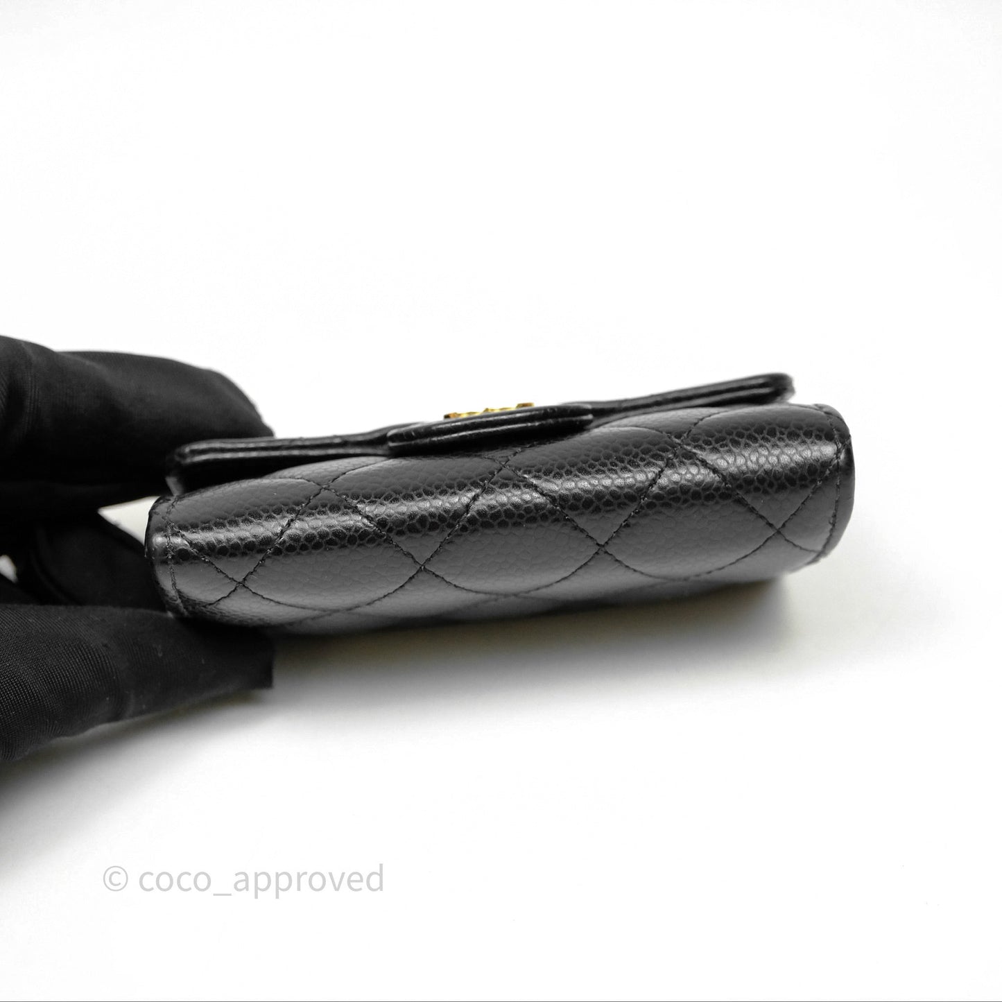 Chanel Quilted Flap Card Holder Black Caviar Gold Hardware
