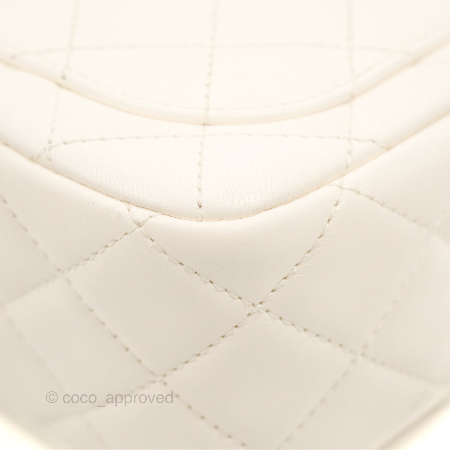 Chanel Mini Square Pearl Crush Quilted White Lambskin Aged Gold Hardware