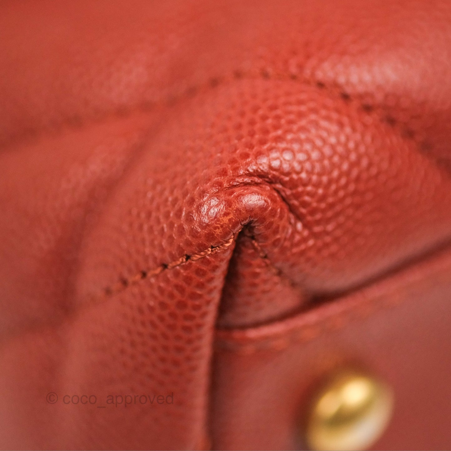 Chanel Large Coco Handle Chevron Brick Red Caviar Aged Gold Hardware