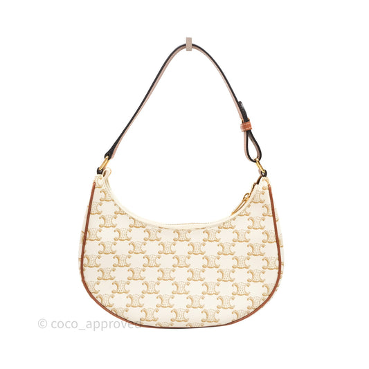 Celine Ava Bag In Triomphe Canvas Calfskin White