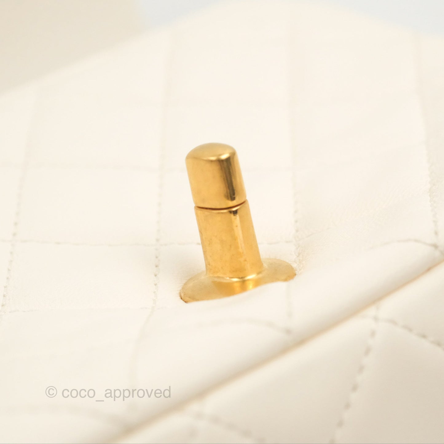 Chanel Mini Square Pearl Crush Quilted White Lambskin Aged Gold Hardware