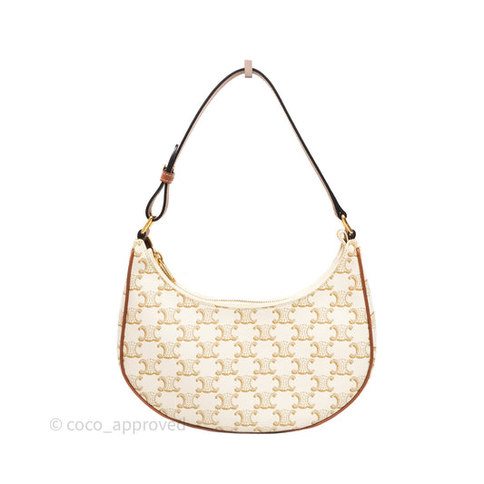Celine Ava Bag In Triomphe Canvas Calfskin White