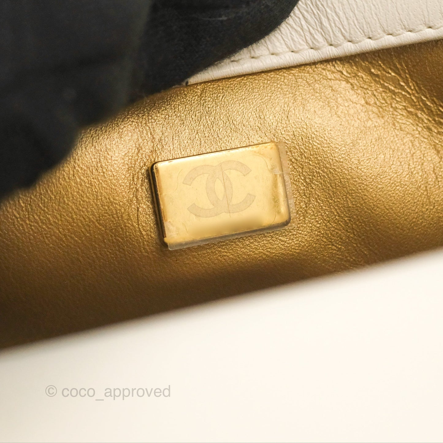 Chanel Mini Square Pearl Crush Quilted White Lambskin Aged Gold Hardware