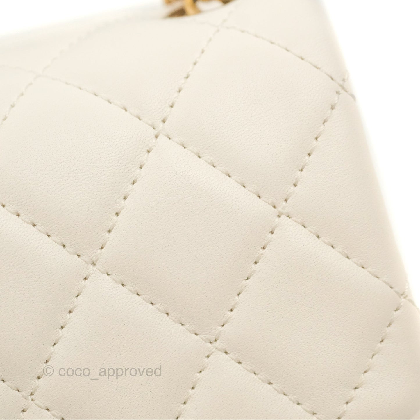 Chanel Mini Square Pearl Crush Quilted White Lambskin Aged Gold Hardware