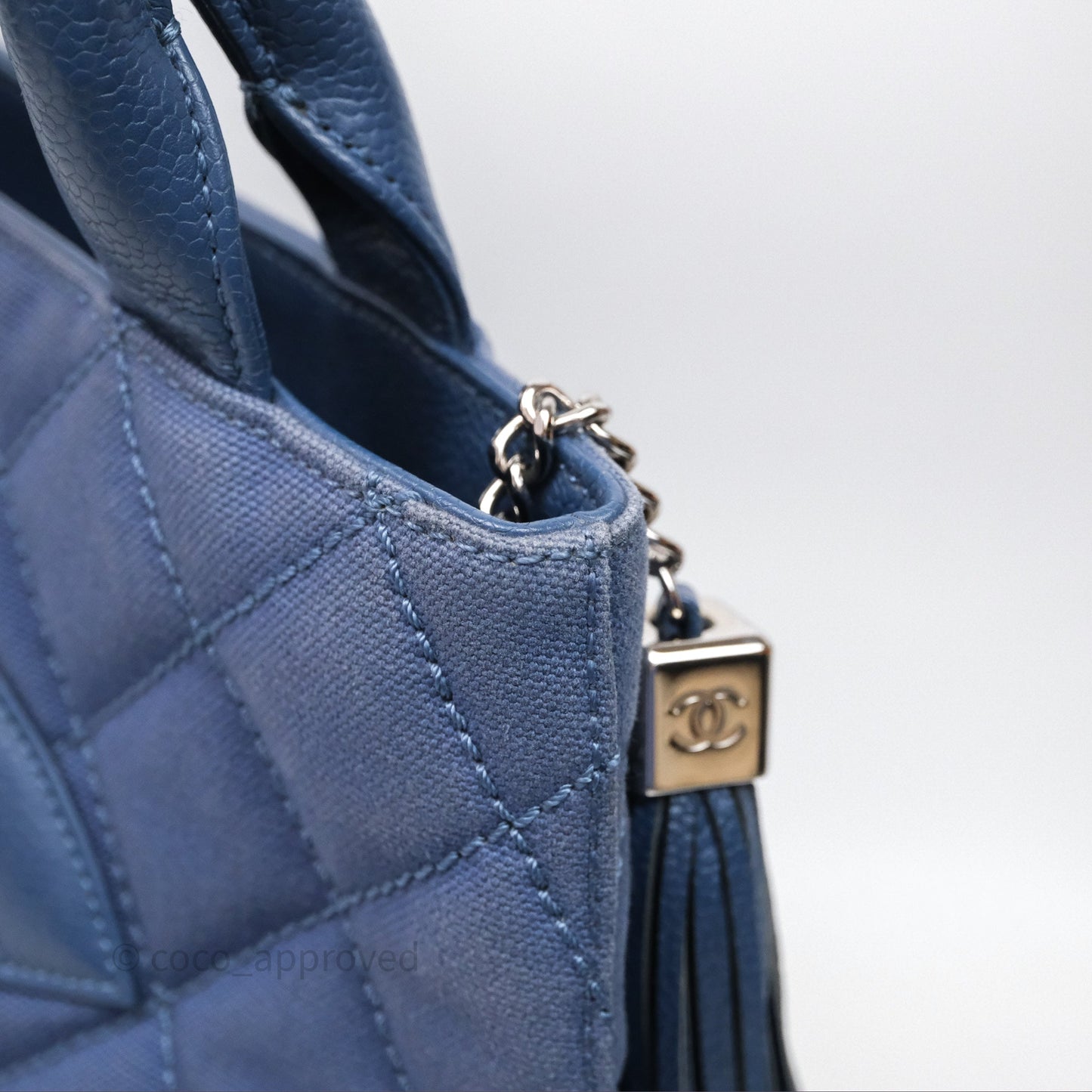 Chanel Blue Caviar Tassel Canvas Tote Bag