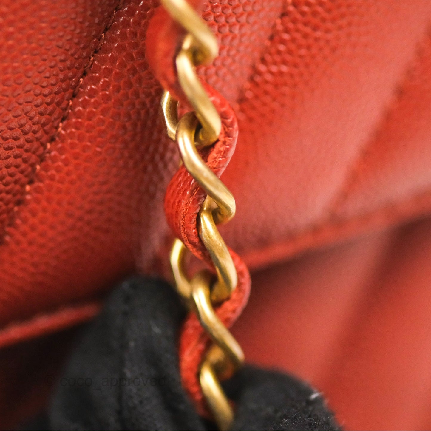 Chanel Large Coco Handle Chevron Brick Red Caviar Aged Gold Hardware