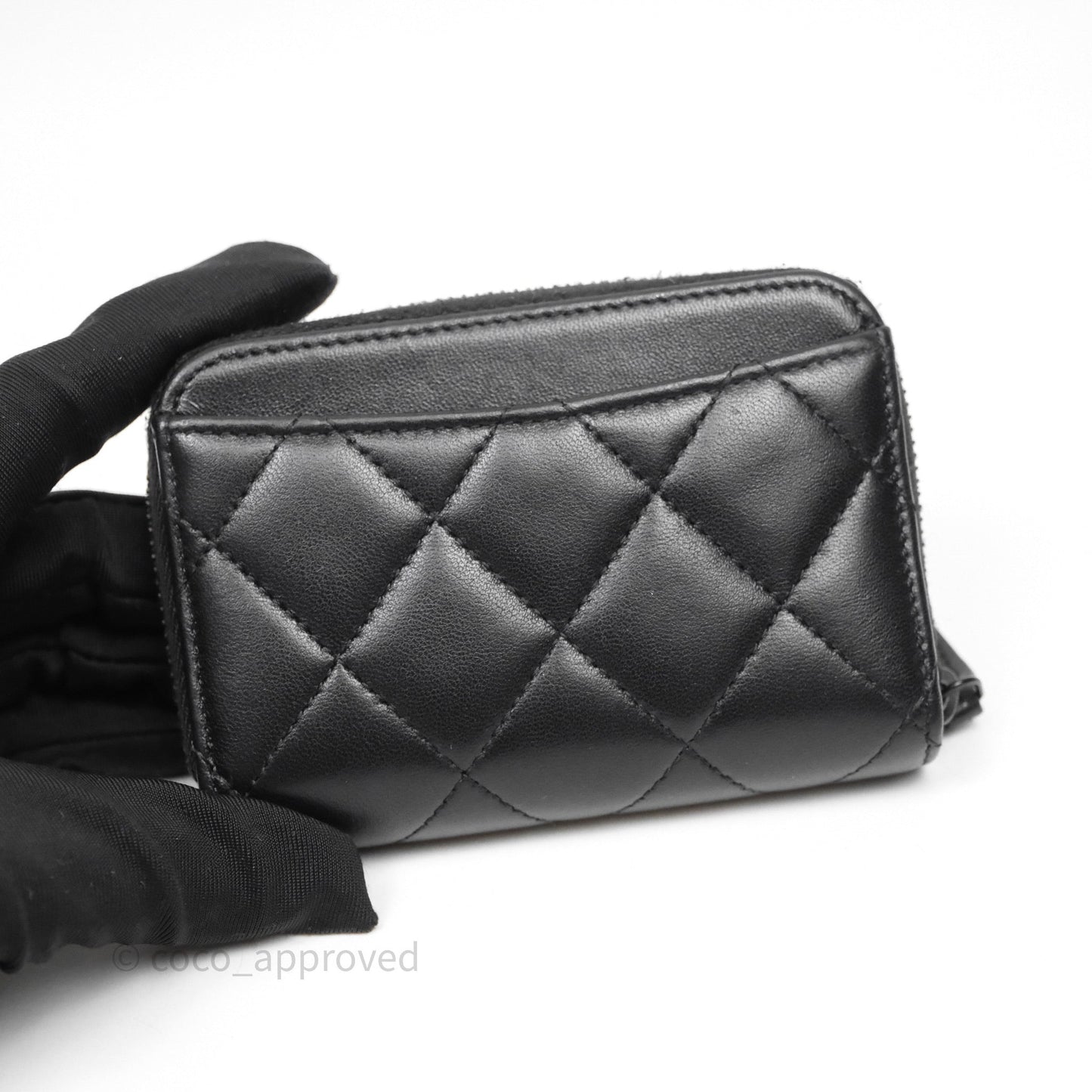 Chanel Quilted Zip Card Holder Lambskin So Black