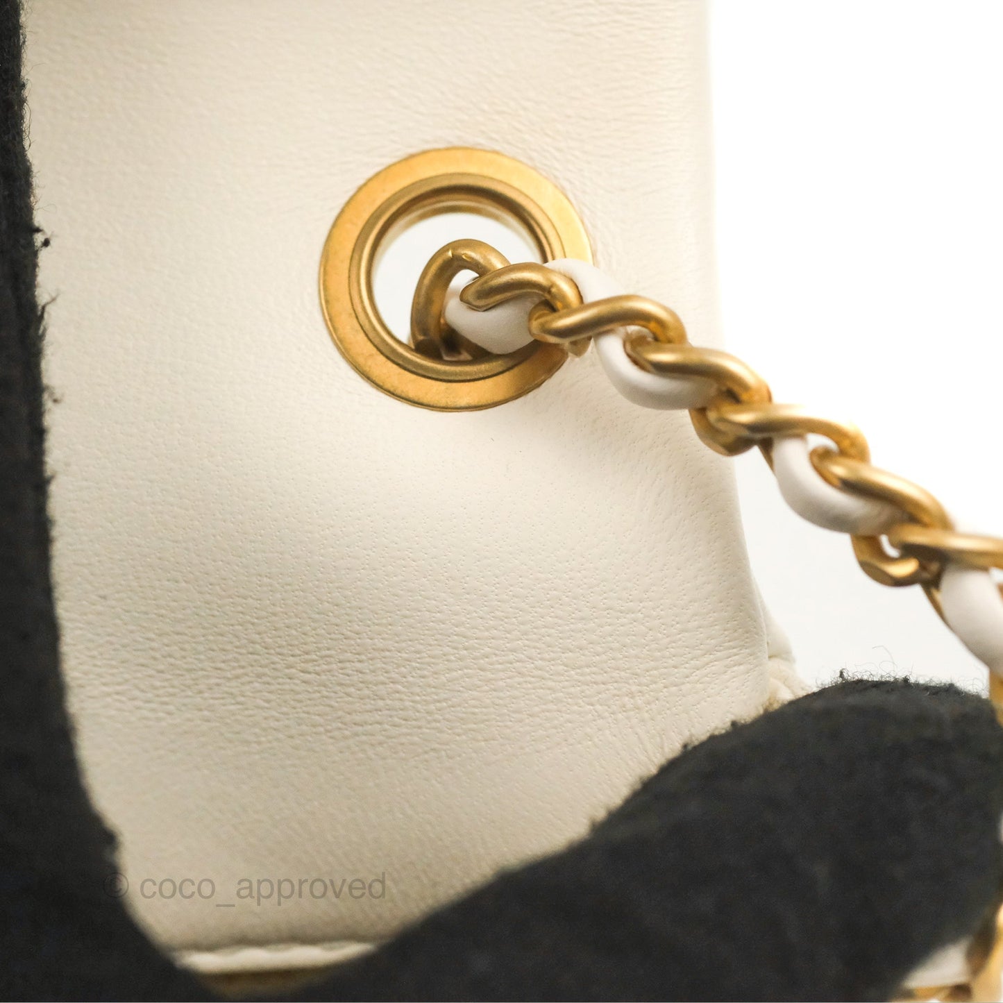 Chanel Mini Square Pearl Crush Quilted White Lambskin Aged Gold Hardware