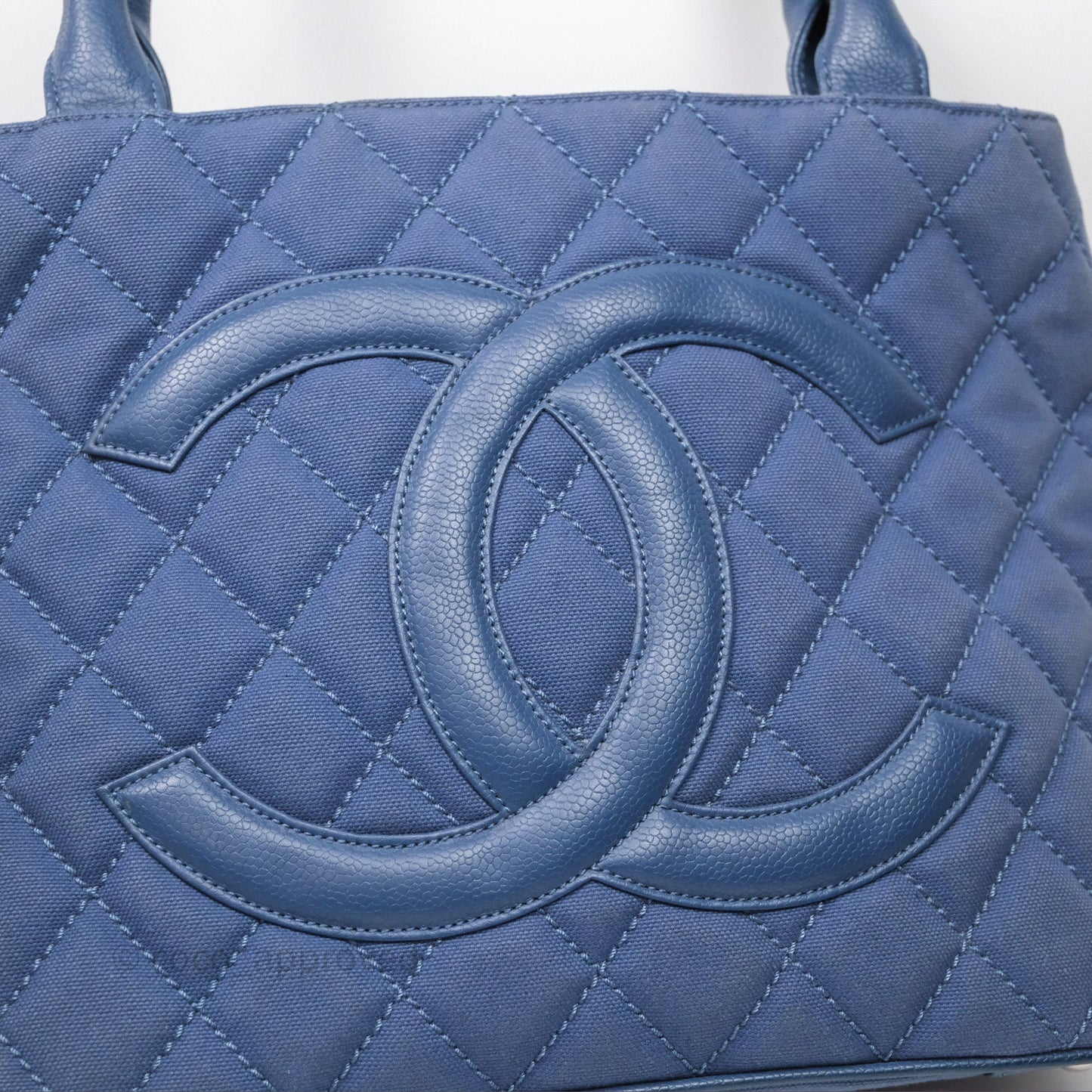 Chanel Blue Caviar Tassel Canvas Tote Bag