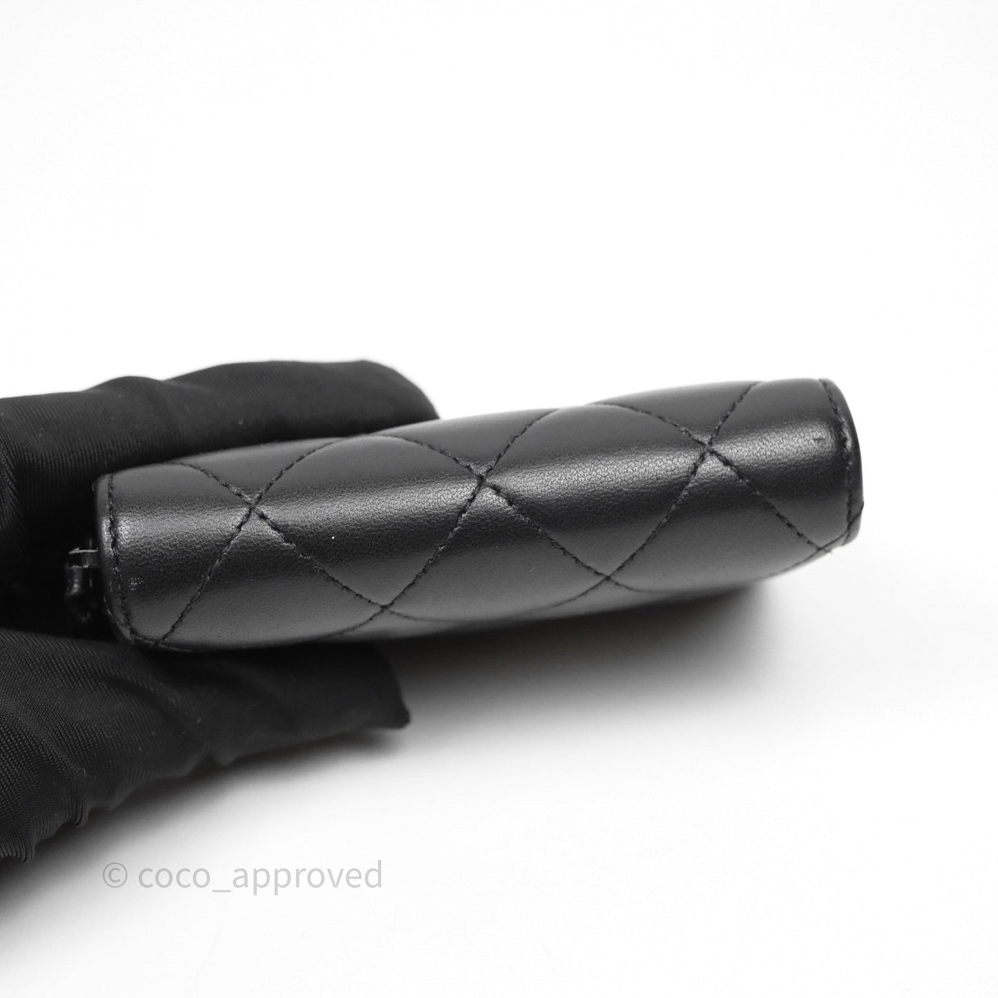 Chanel Quilted Zip Card Holder Lambskin So Black