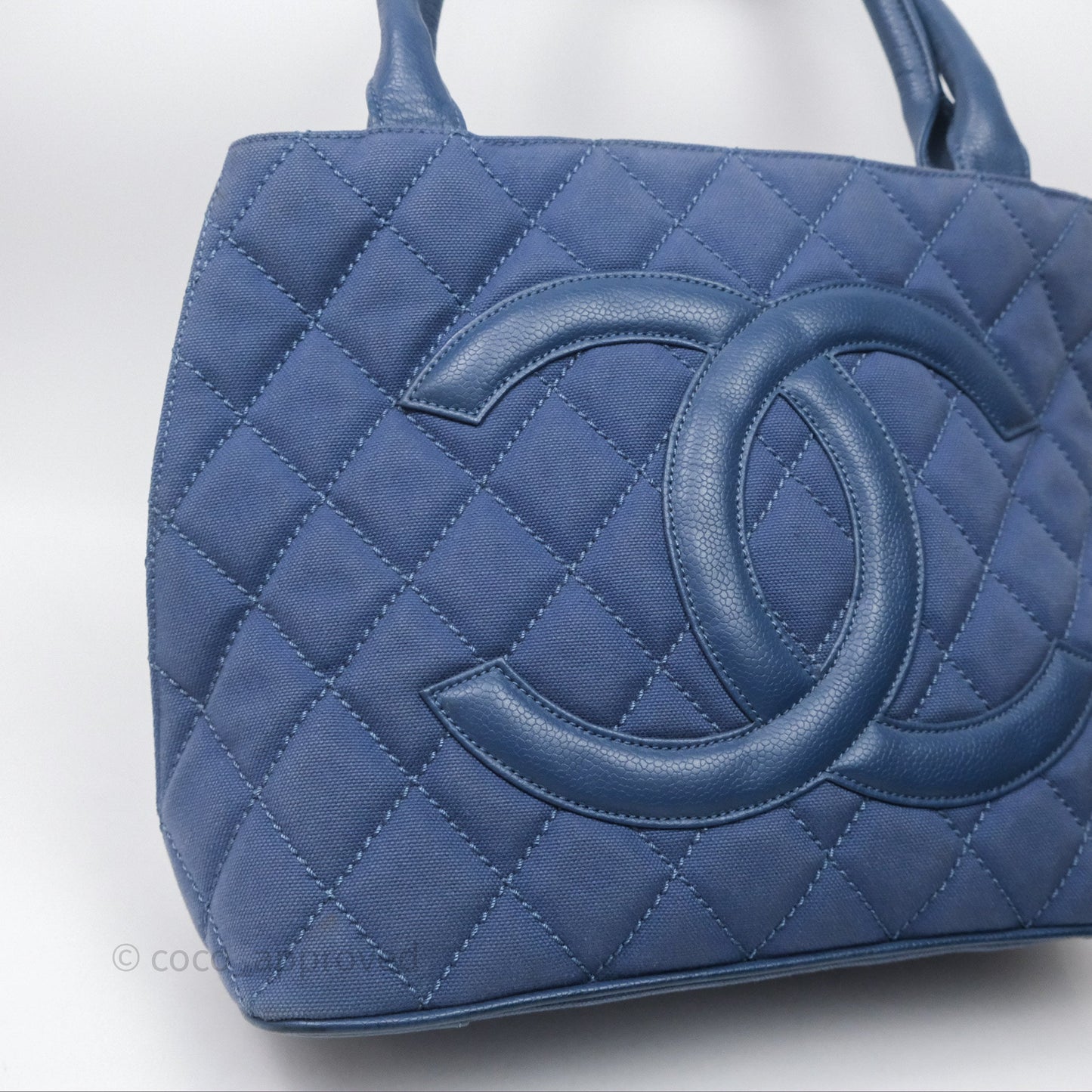 Chanel Blue Caviar Tassel Canvas Tote Bag