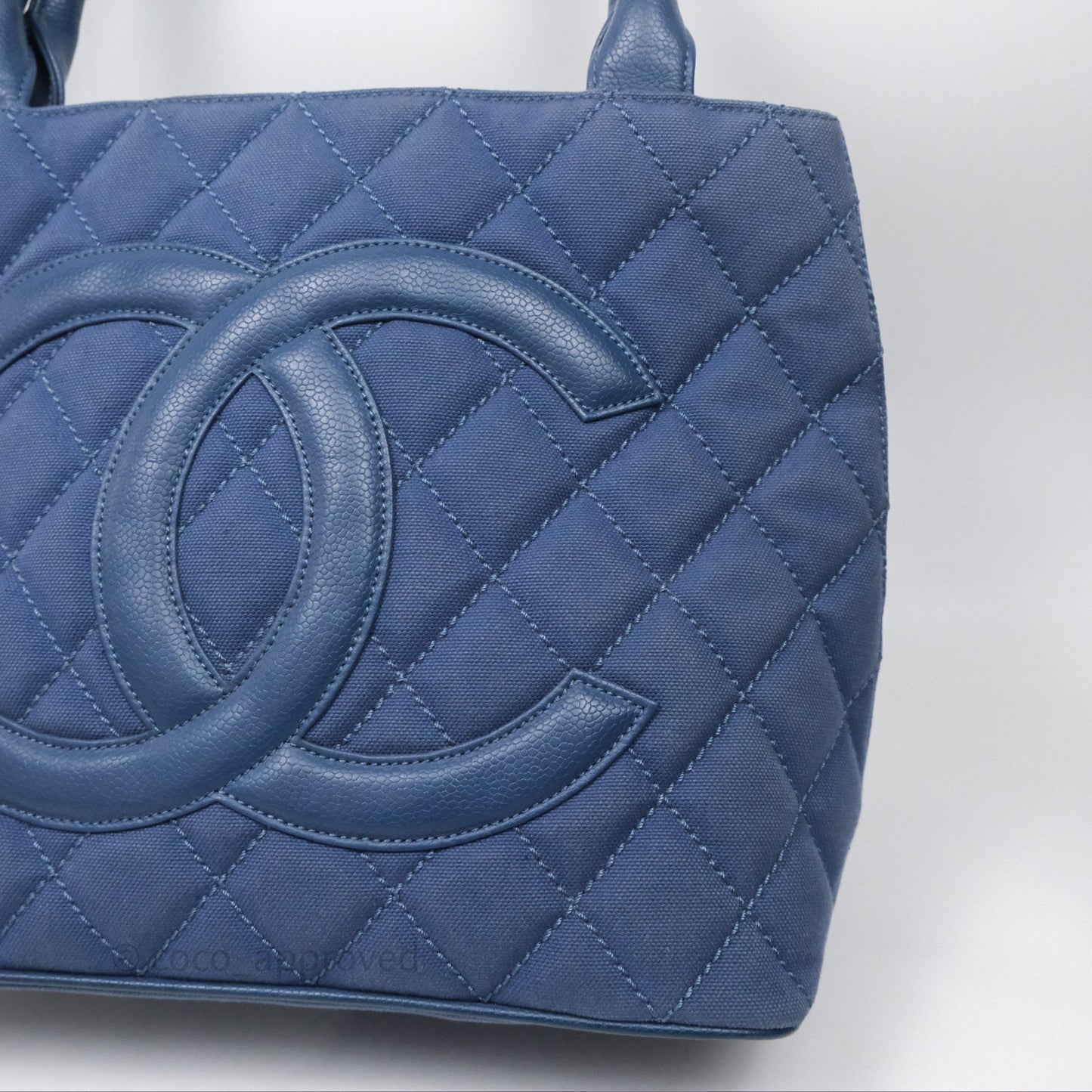 Chanel Blue Caviar Tassel Canvas Tote Bag