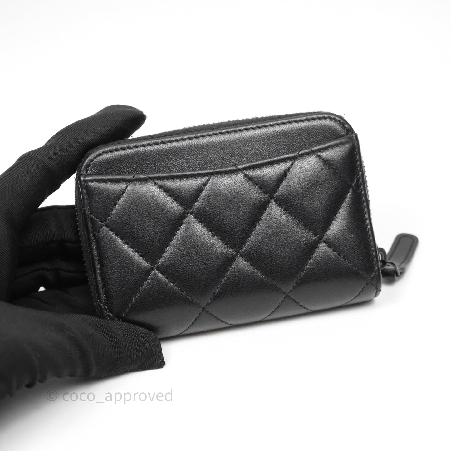 Chanel Quilted Zip Card Holder Lambskin So Black