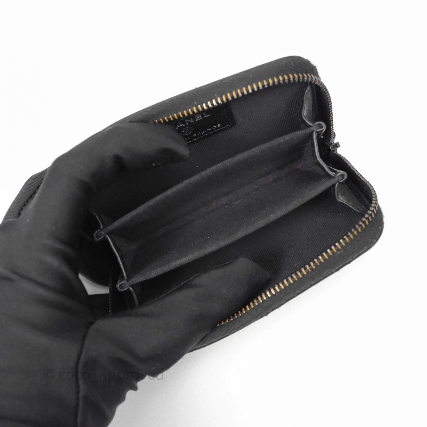 Chanel Quilted Zip Card Holder Lambskin So Black