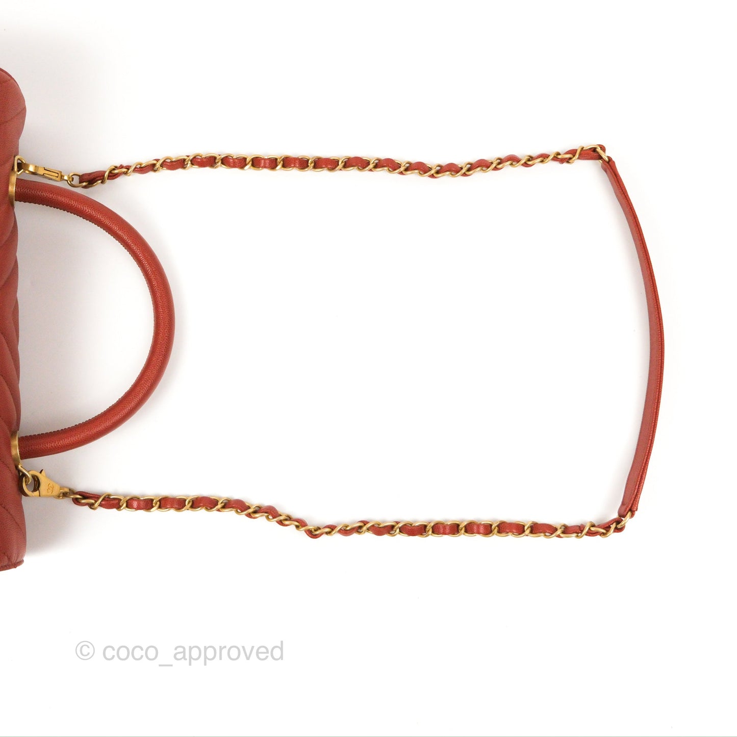 Chanel Large Coco Handle Chevron Brick Red Caviar Aged Gold Hardware
