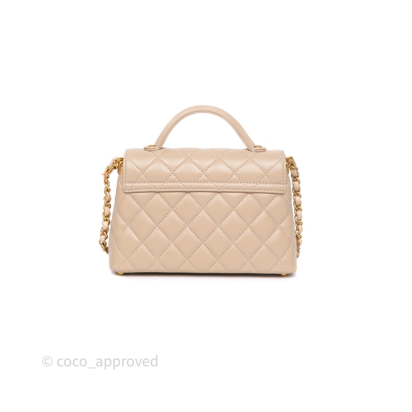 Chanel Small Top Handle Flap Bag Light Beige Lambskin Aged Gold Hardware 25P