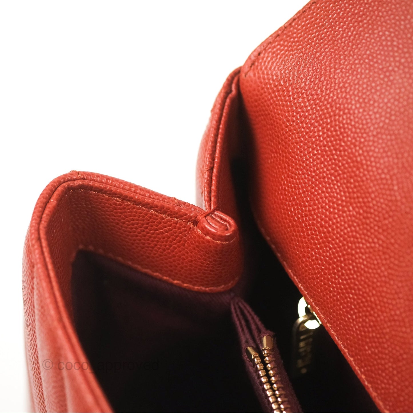 Chanel Large Coco Handle Chevron Brick Red Caviar Aged Gold Hardware