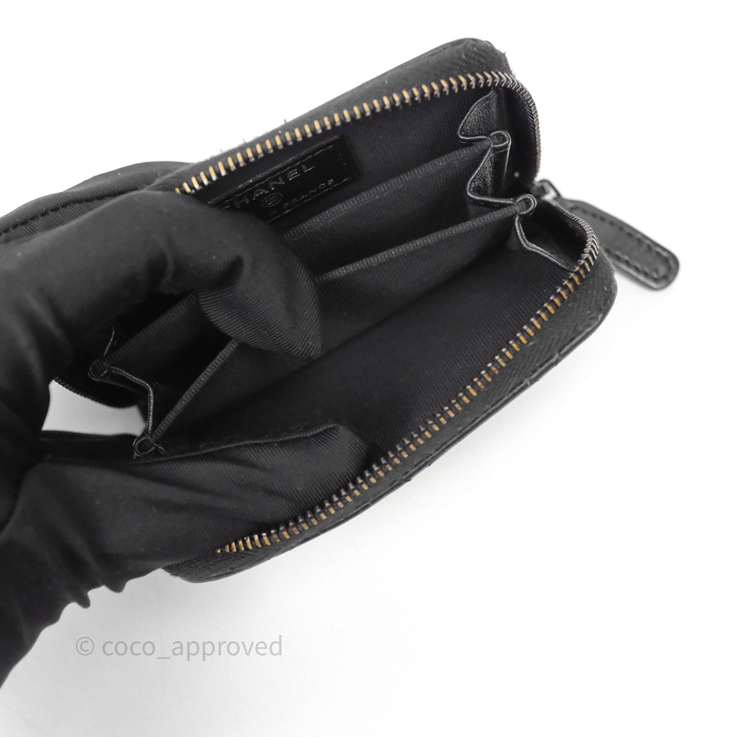 Chanel Quilted Zip Card Holder Lambskin So Black