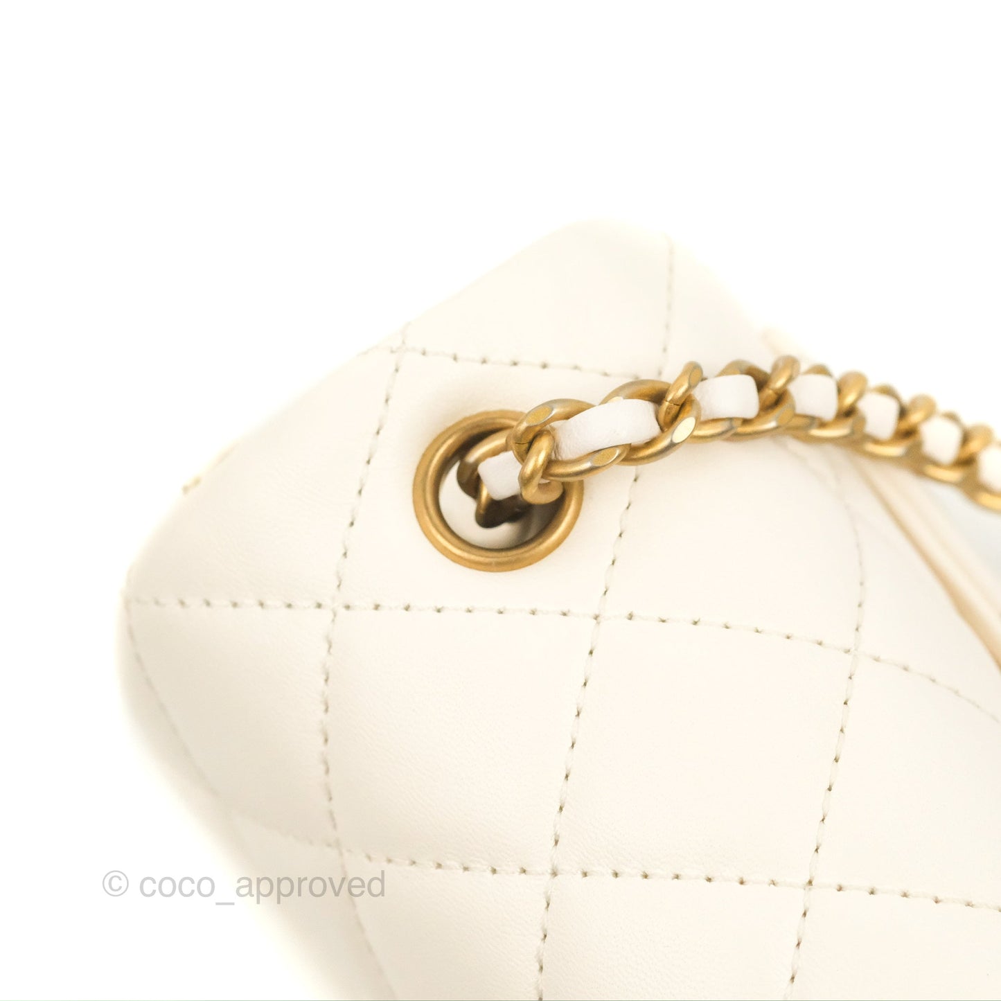 Chanel Mini Square Pearl Crush Quilted White Lambskin Aged Gold Hardware