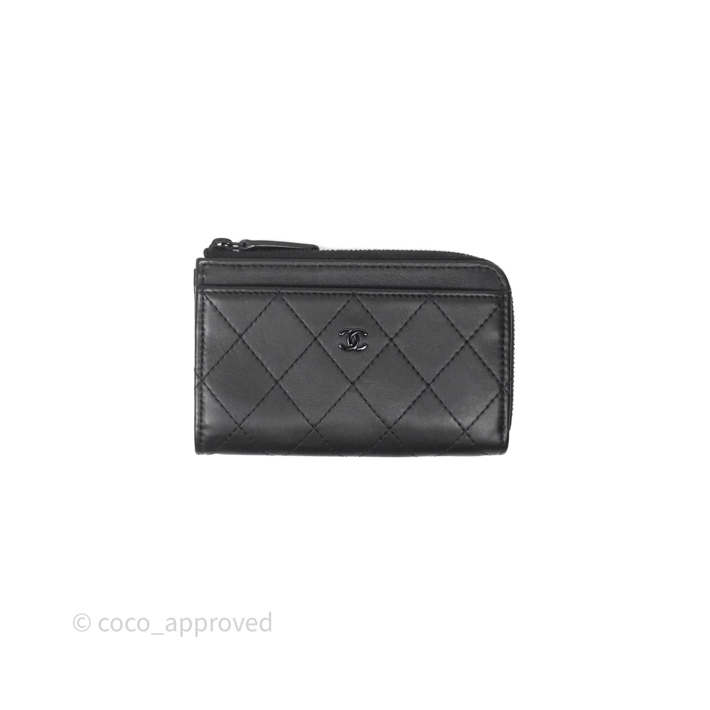 Chanel Quilted Zip Card Holder So Black Lambskin