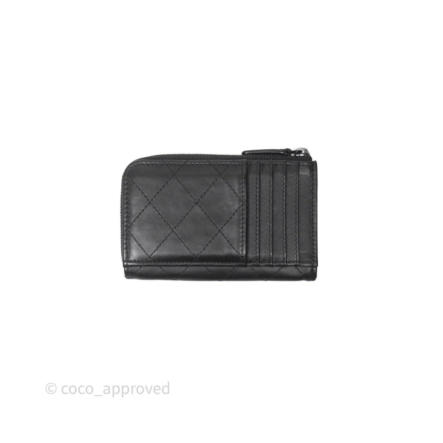 Chanel Quilted Zip Card Holder So Black Lambskin