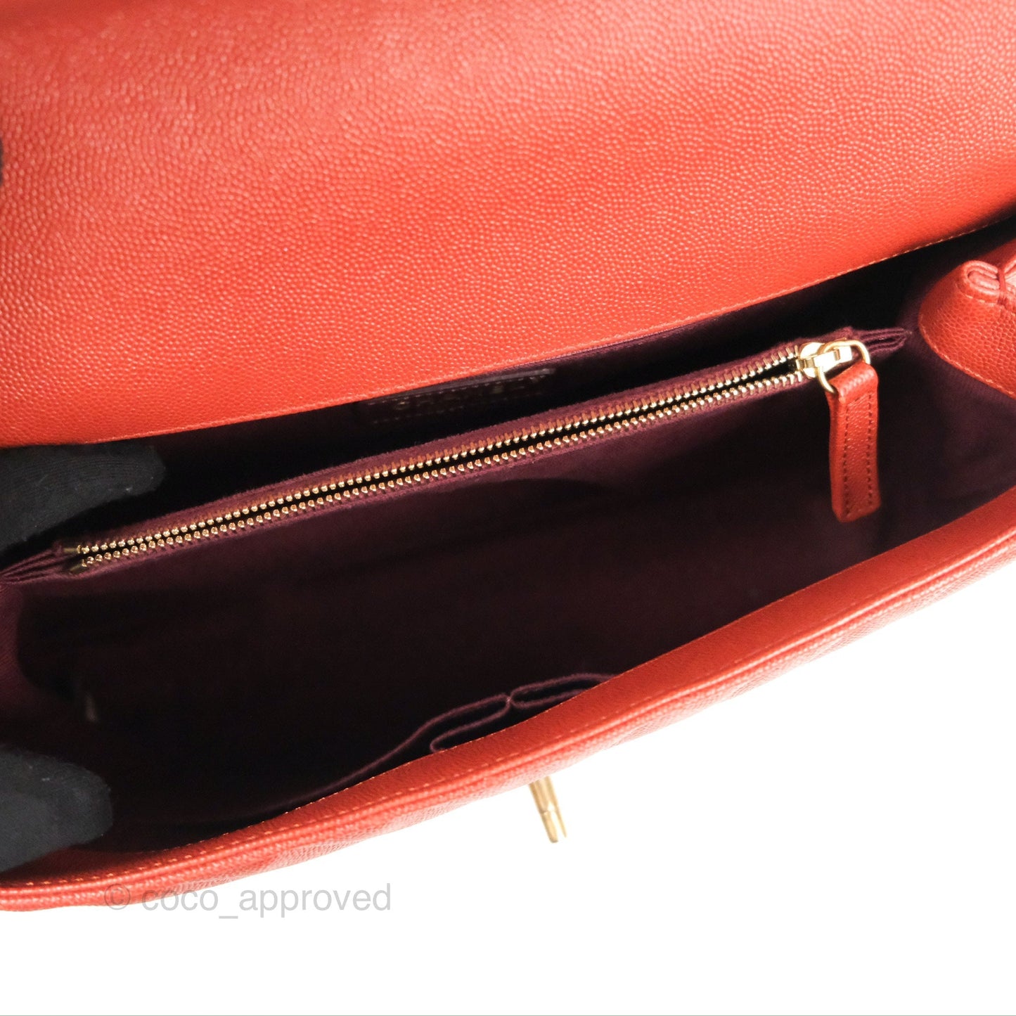 Chanel Large Coco Handle Chevron Brick Red Caviar Aged Gold Hardware