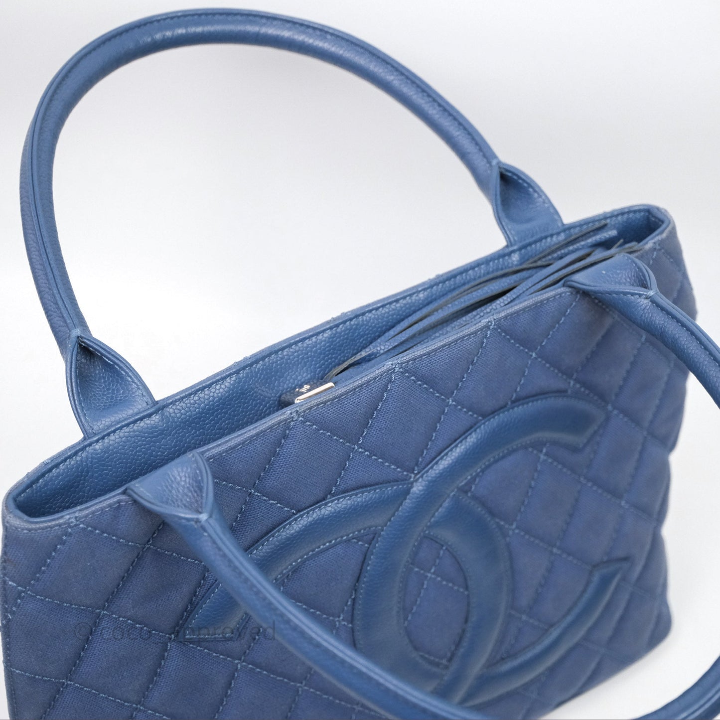 Chanel Blue Caviar Tassel Canvas Tote Bag