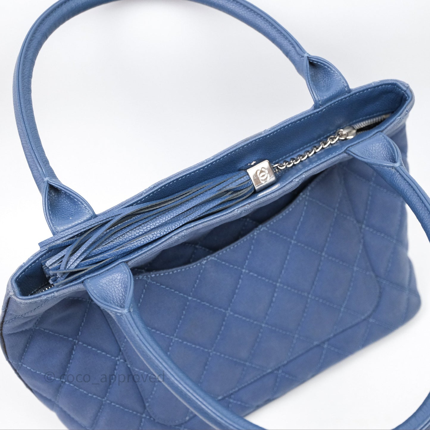 Chanel Blue Caviar Tassel Canvas Tote Bag