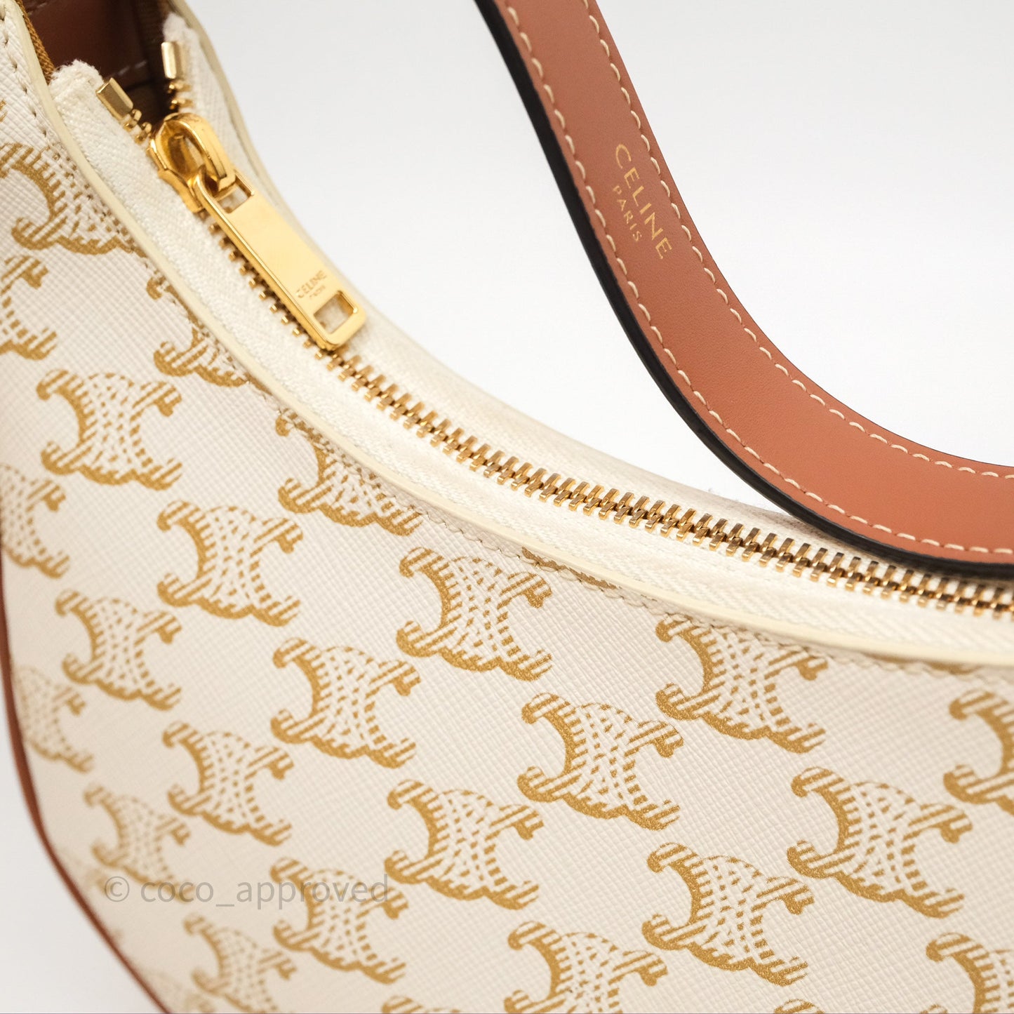 Celine Ava Bag In Triomphe Canvas Calfskin White