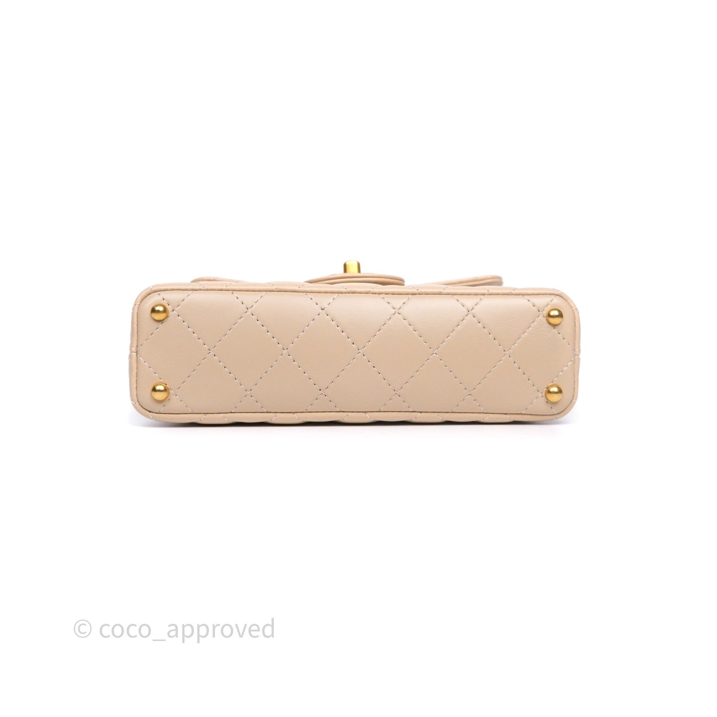 Chanel Small Top Handle Flap Bag Light Beige Lambskin Aged Gold Hardware 25P