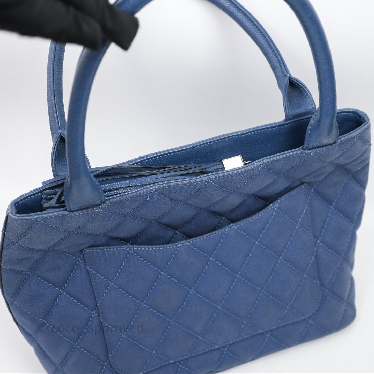 Chanel Blue Caviar Tassel Canvas Tote Bag