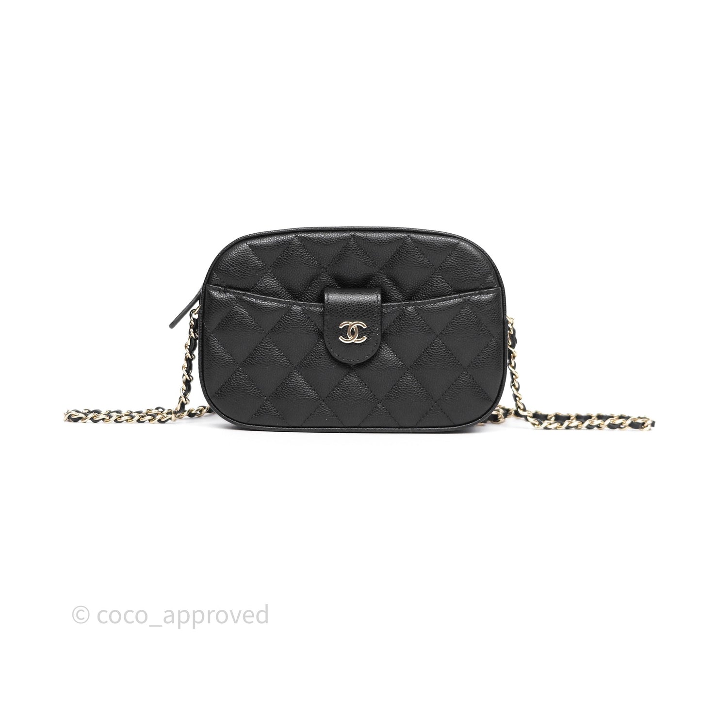 Chanel Mini Camera Bag with Chain Black Caviar Gold Hardware 24S