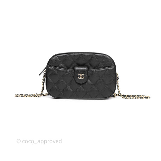 Chanel Mini Camera Bag with Chain Black Caviar Gold Hardware 24S