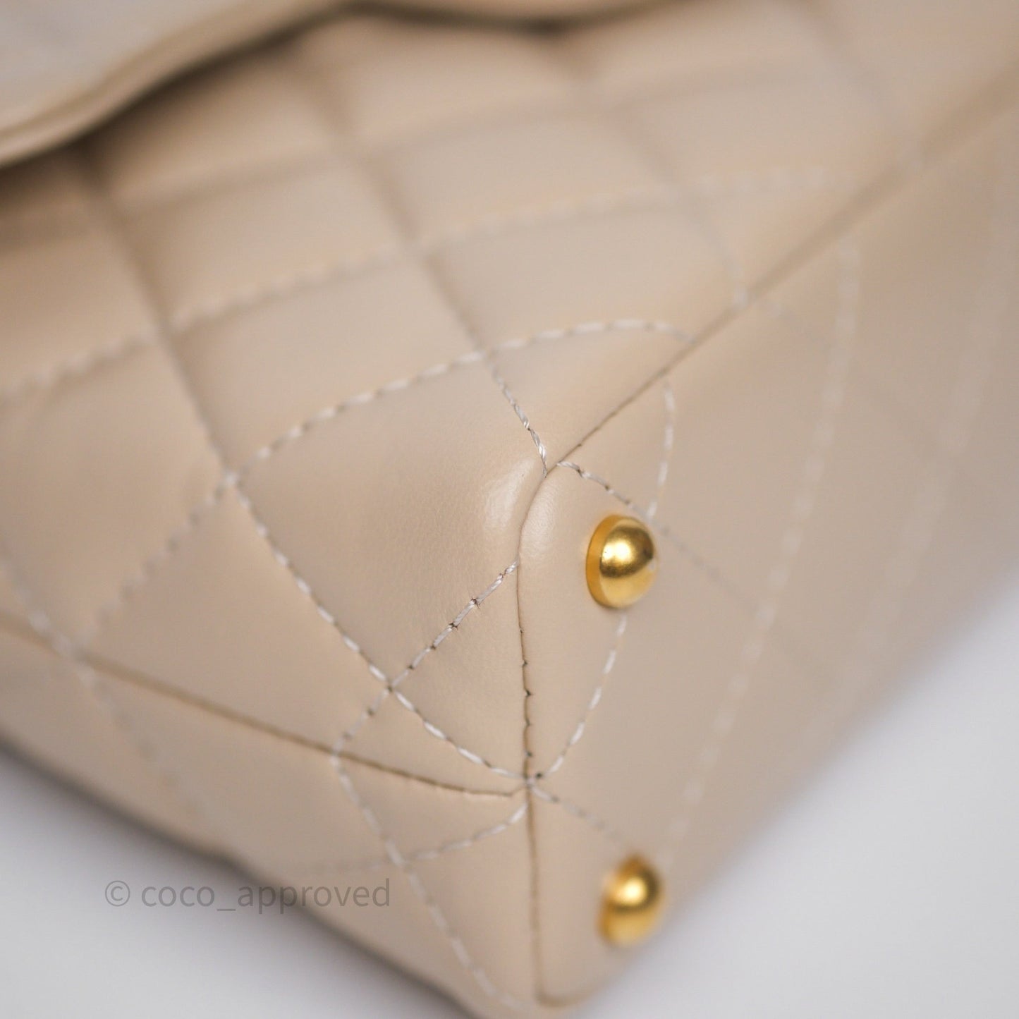 Chanel Small Top Handle Flap Bag Light Beige Lambskin Aged Gold Hardware 25P