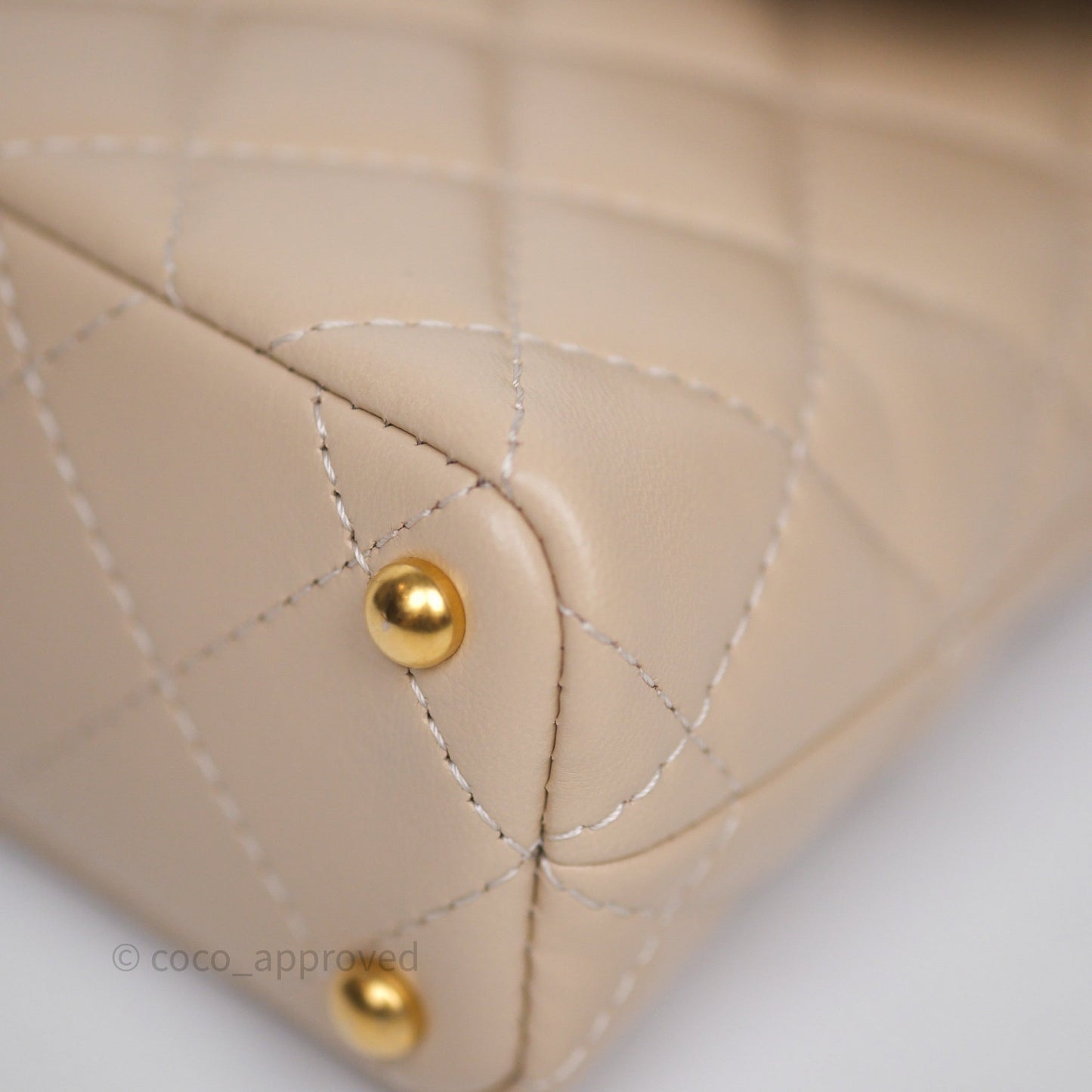 Chanel Small Top Handle Flap Bag Light Beige Lambskin Aged Gold Hardware 25P