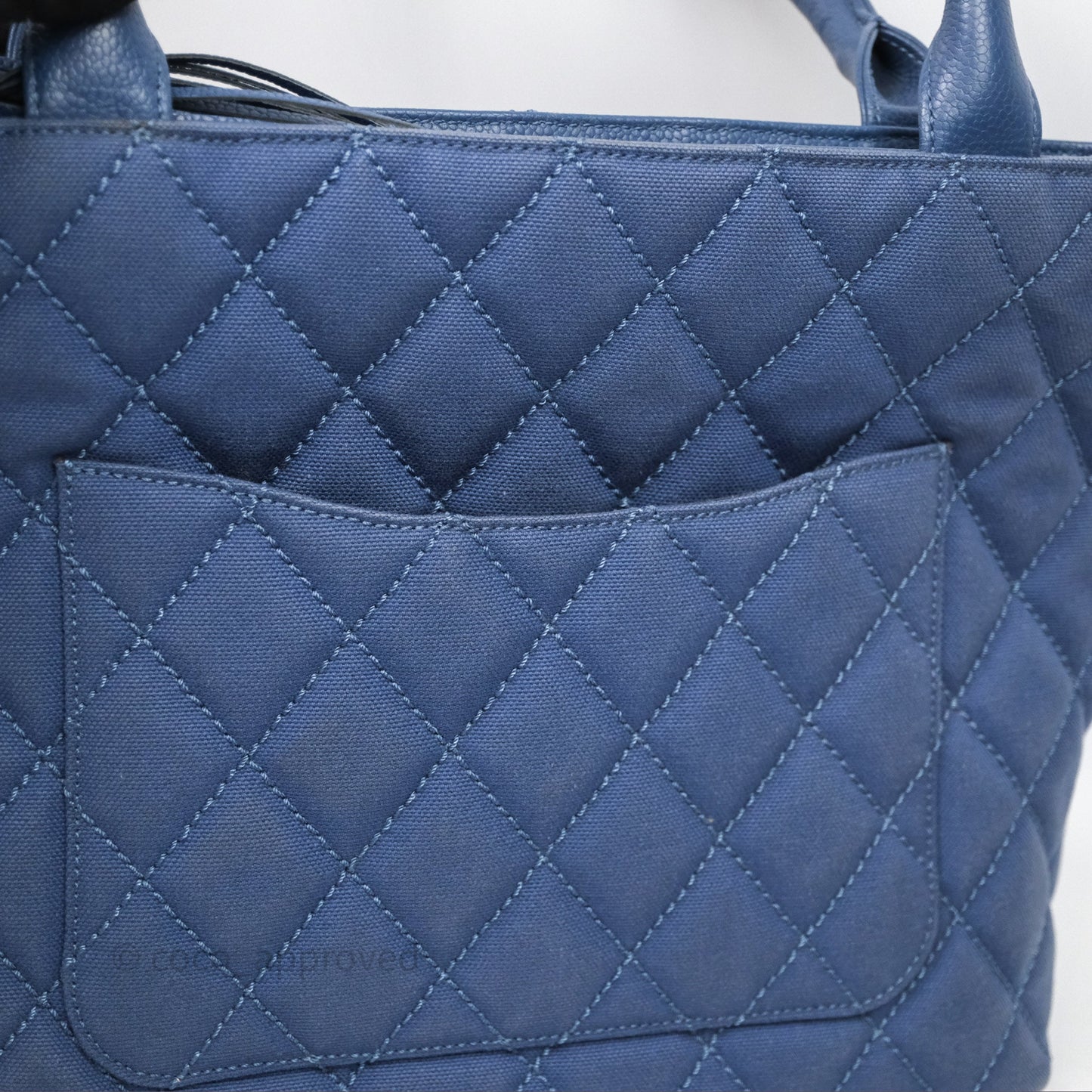 Chanel Blue Caviar Tassel Canvas Tote Bag
