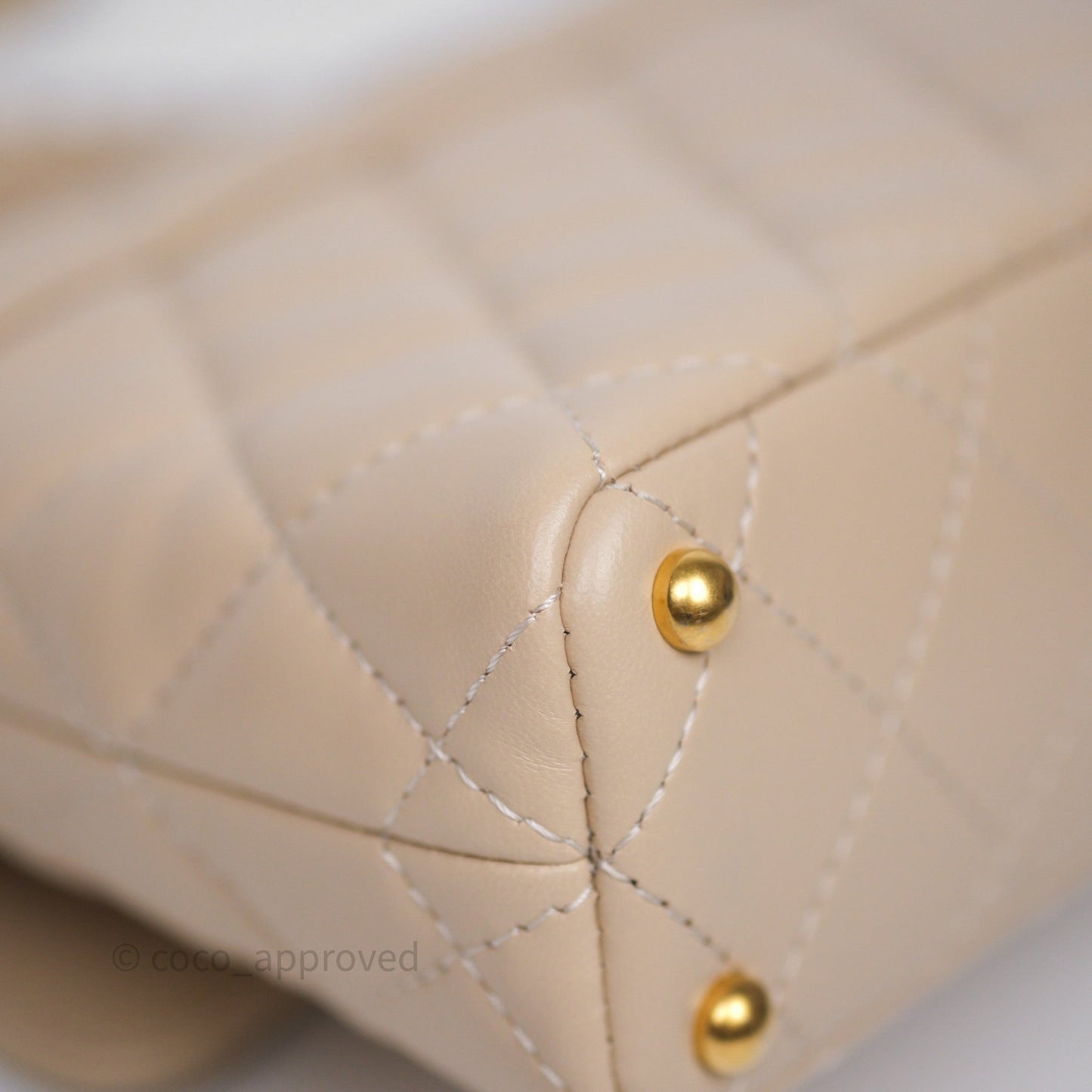 Chanel Small Top Handle Flap Bag Light Beige Lambskin Aged Gold Hardware 25P