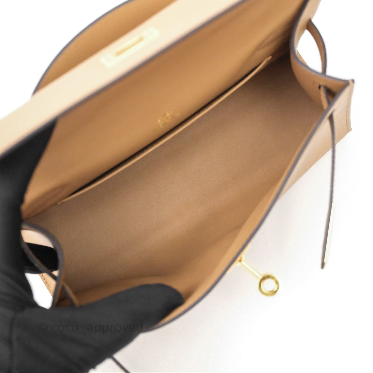 Hermes Kelly Pochette Veau Swift Chai 0M Gold Hardware