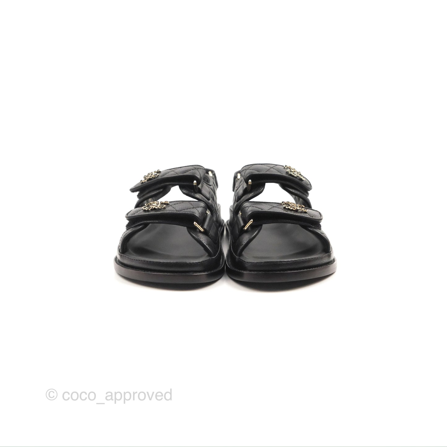 Chanel CC Slide Strap Flat Dad Sandals Black Size 37