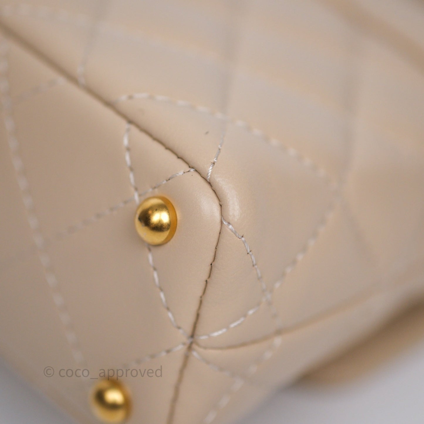 Chanel Small Top Handle Flap Bag Light Beige Lambskin Aged Gold Hardware 25P