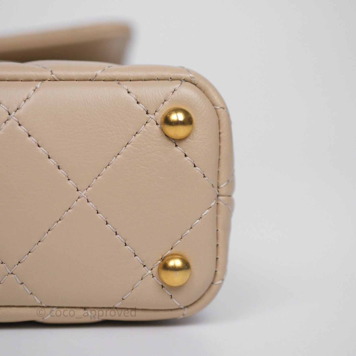 Chanel Small Top Handle Flap Bag Light Beige Lambskin Aged Gold Hardware 25P
