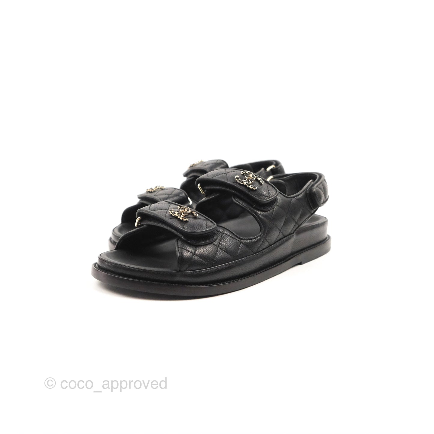 Chanel CC Slide Strap Flat Dad Sandals Black Size 37