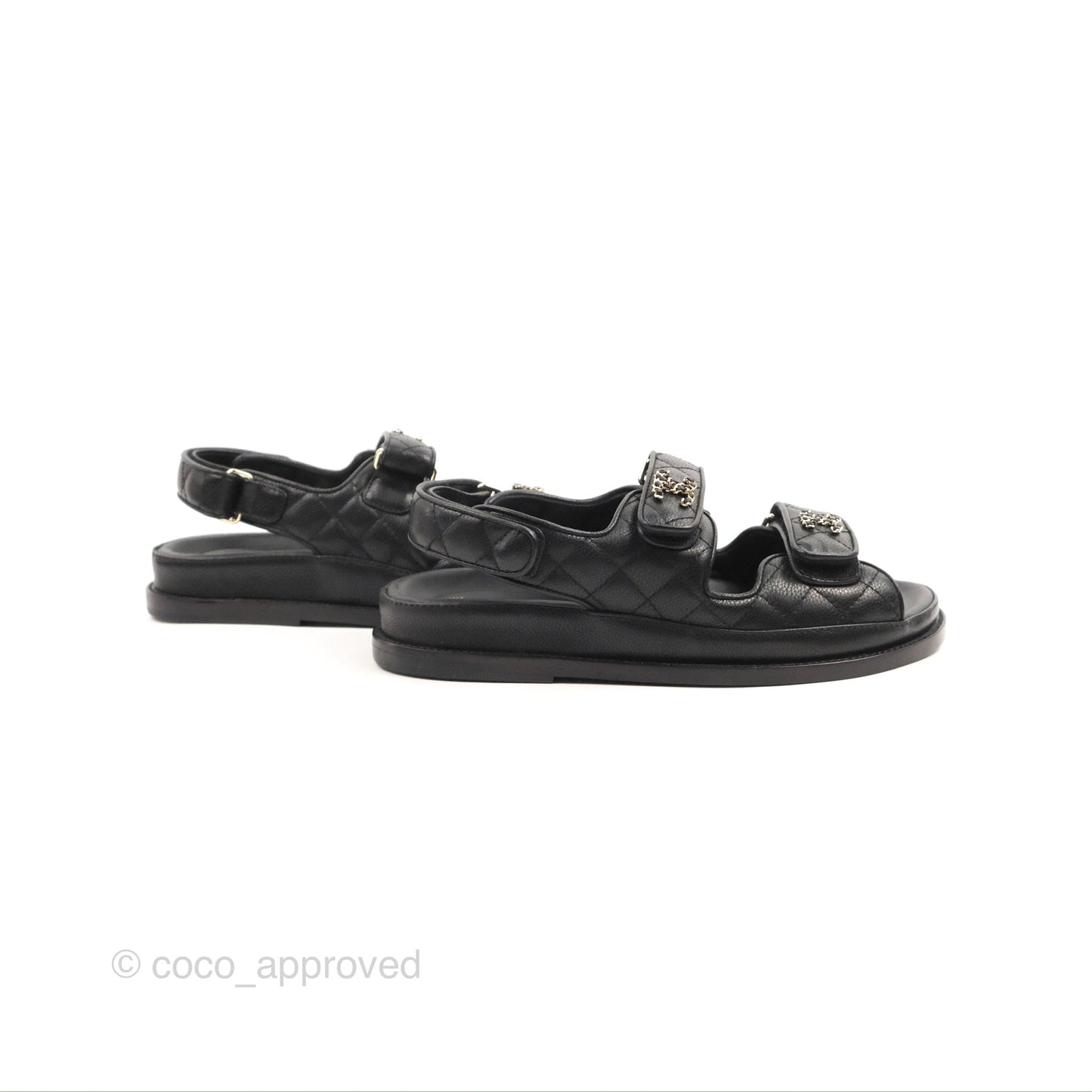 Chanel CC Slide Strap Flat Dad Sandals Black Size 37