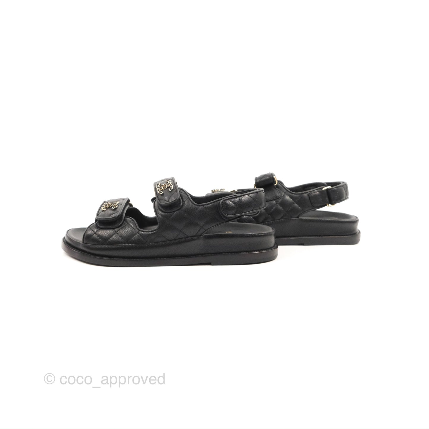 Chanel CC Slide Strap Flat Dad Sandals Black Size 37