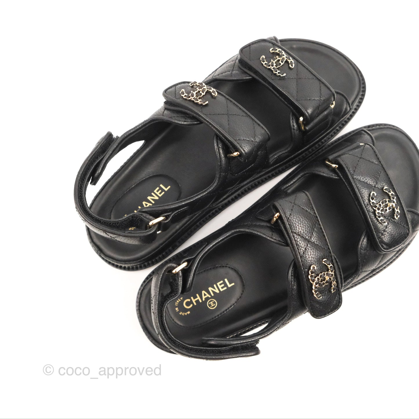 Chanel CC Slide Strap Flat Dad Sandals Black Size 37