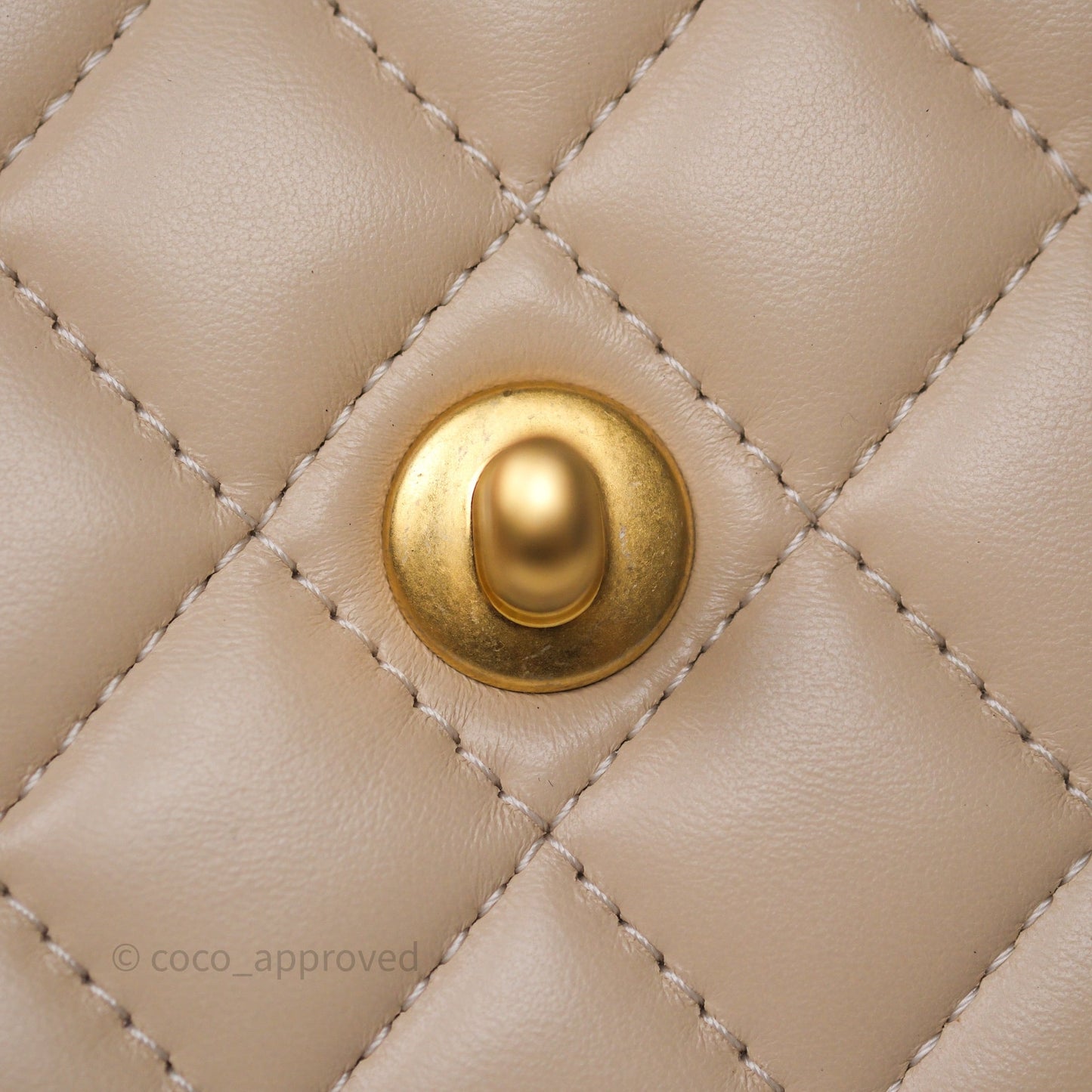 Chanel Small Top Handle Flap Bag Light Beige Lambskin Aged Gold Hardware 25P