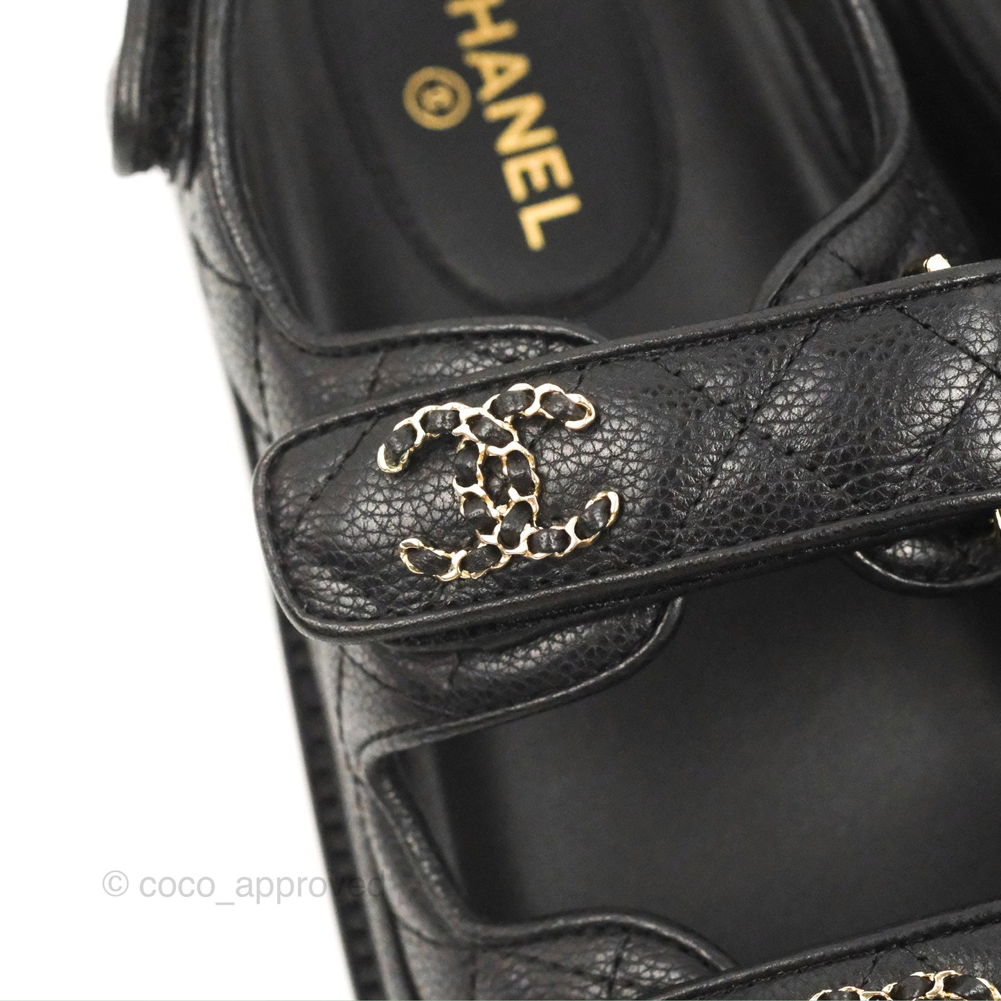 Chanel CC Slide Strap Flat Dad Sandals Black Size 37