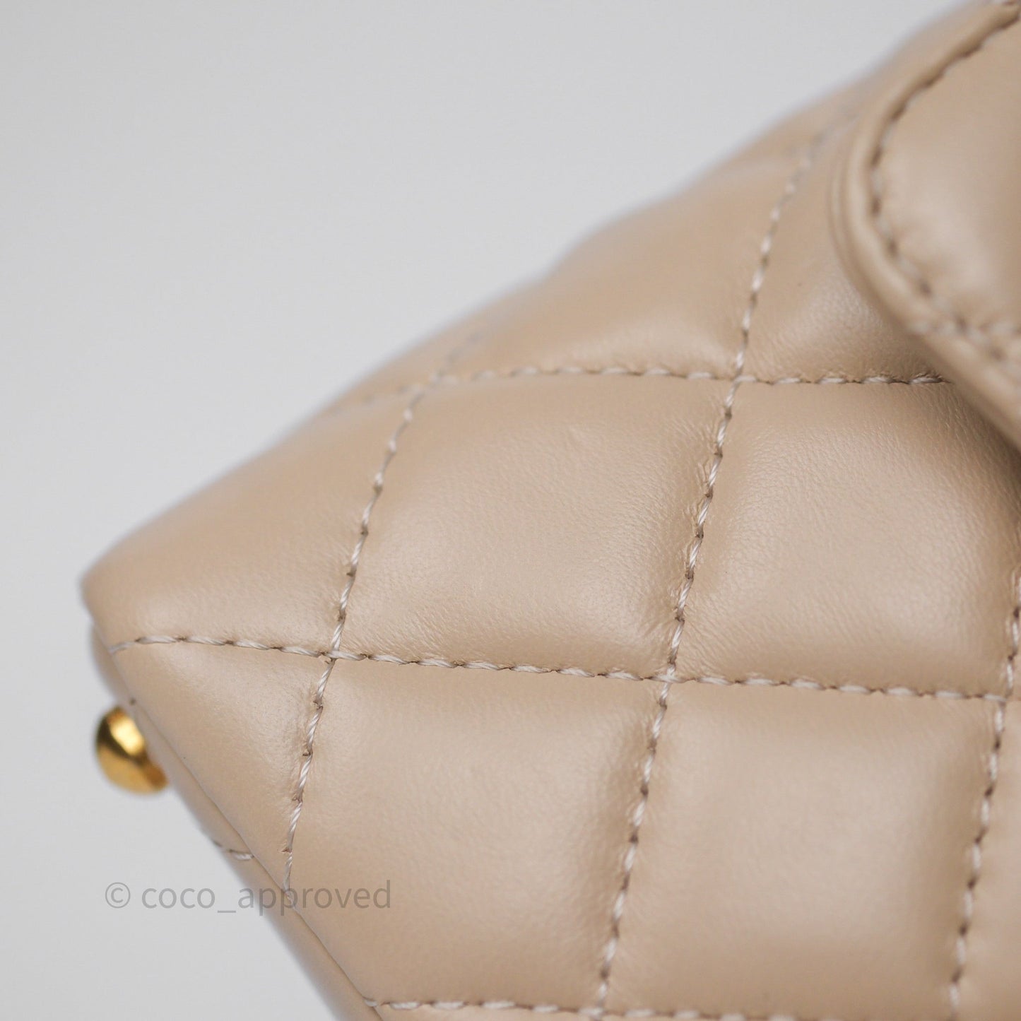 Chanel Small Top Handle Flap Bag Light Beige Lambskin Aged Gold Hardware 25P